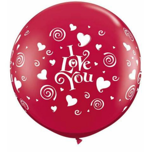 Balloon Latex Jumbo 91cm I Love You Swirling Heart ea LIMITED STOCK