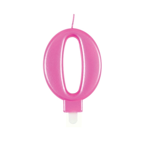 Candle Numeral 0 Metallic Pink 8cm Ea