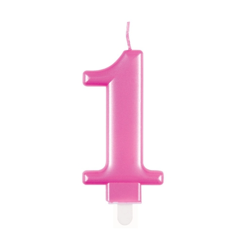 Candle Numeral 1 Metallic Pink 8cm Ea