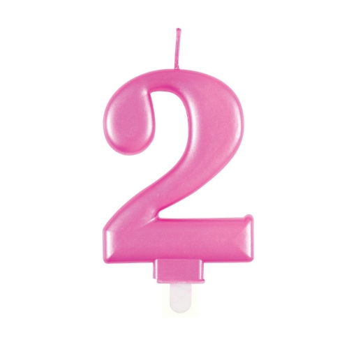 Candle Numeral 2 Metallic Pink 8cm Ea