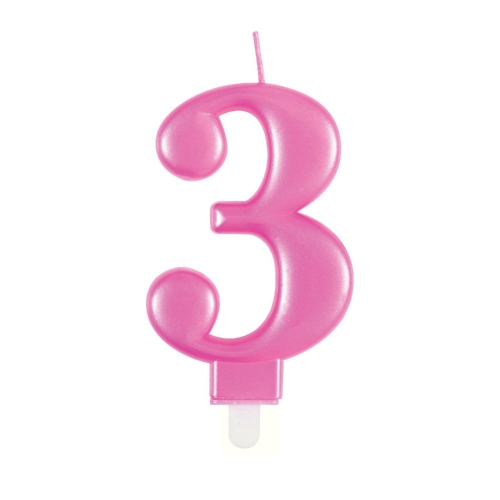 Candle Numeral 3 Metallic Pink 8cm Ea