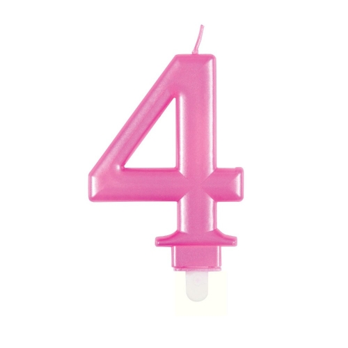 Candle Numeral 4 Metallic Pink 8cm Ea