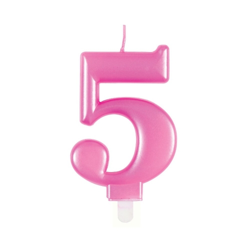 Candle Numeral 5 Metallic Pink 8cm Ea
