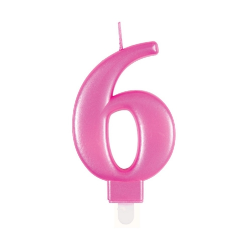 Candle Numeral 6 Metallic Pink 8cm Ea