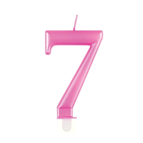 Candle Numeral 7 Metallic Pink 8cm Ea