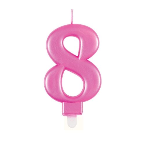 Candle Numeral 8 Metallic Pink 8cm Ea
