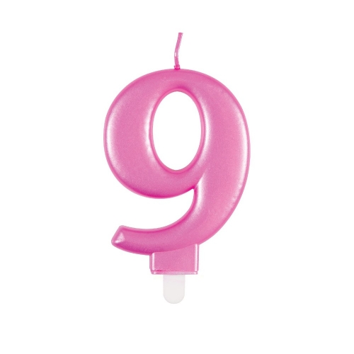 Candle Numeral 9 Metallic Pink 8cm Ea