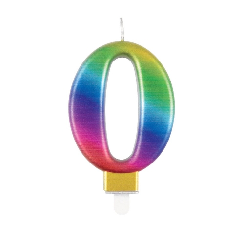 Candle Numeral 0 Metallic Rainbow 8cm Ea