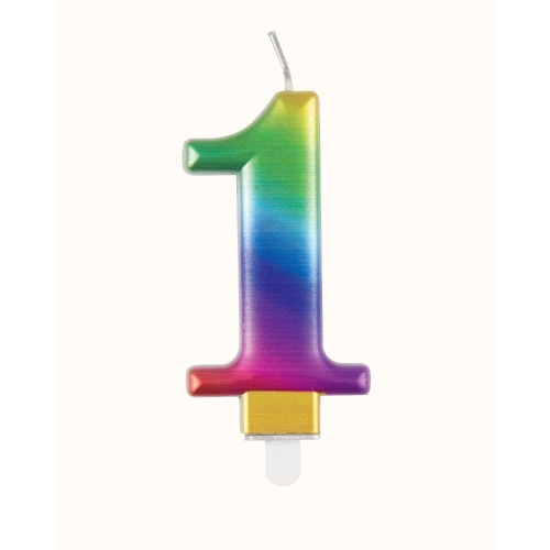 Candle Numeral 1 Metallic Rainbow 8cm Ea