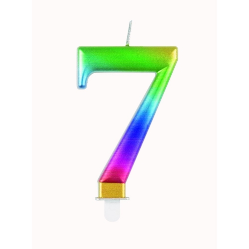 Candle Numeral 7 Metallic Rainbow 8cm Ea