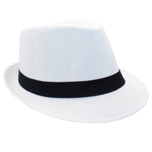 Hat Gangster Flocked White with Black Band Ea