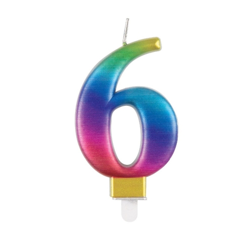 Candle Numeral 6 Metallic Rainbow 8cm Ea