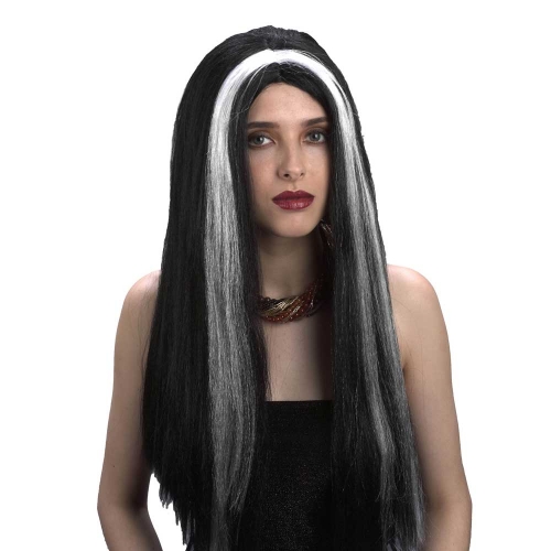 Wig Black With White Streaks Long Each