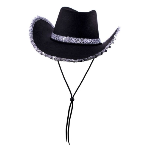 Hat Cowboy Deluxe Black with Sequin Trim Ea