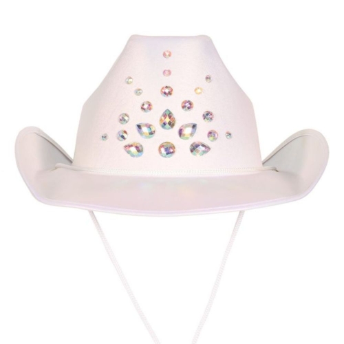 Hat Cowboy Deluxe White with Rhinestone Design Ea