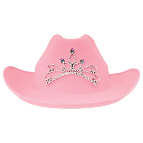 Hat Cowboy Deluxe Felt Pink with Tiara Design Ea