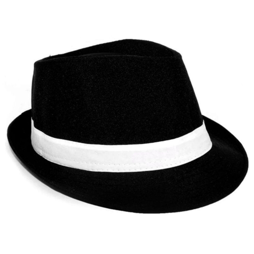 Hat Gangster Flocked Black with White Band Ea