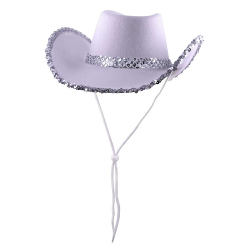 Hat Cowboy Deluxe White with Sequin Trim Ea