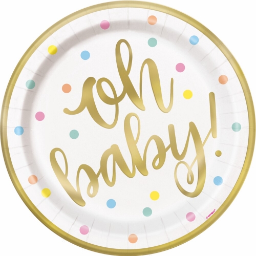 Oh Baby Plate Foil Stamped 23cm Pk 8