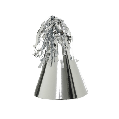 Party Hat With Paper Tassel Metallic Silver Pk 10