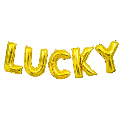 Balloon Foil Script Lucky Gold 35cm Ea LIMITED STOCK