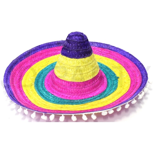 Hat Mexican Sombrero with Pom Poms Ea