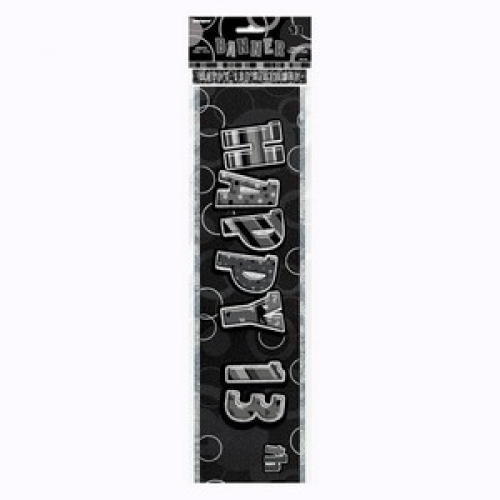 Banner Foil 3.6m Glitz Black Happy 13th Birthday Ea