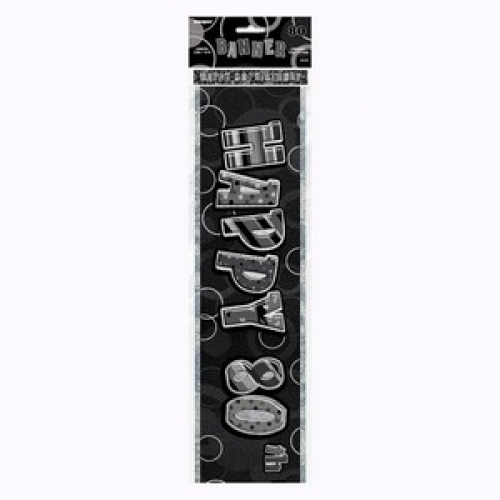 Banner Foil 3.6m Glitz Black Happy 80th Birthday CLEARANCE