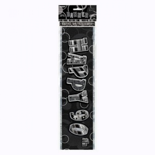 Banner Foil 3.6m Glitz Black Happy 90th Birthday Ea LIMITED STOCK