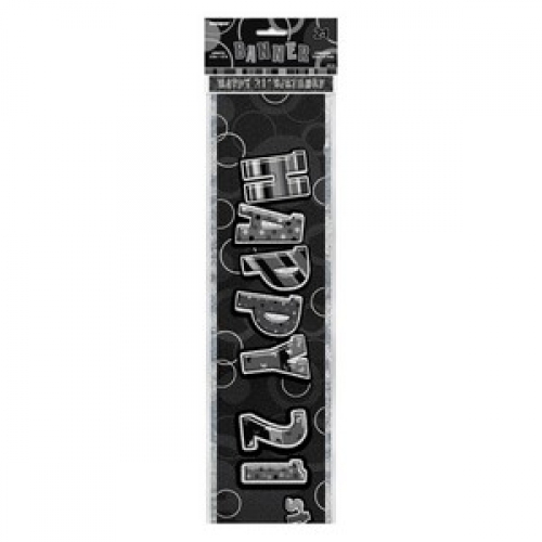 Banner Foil 3.6m Glitz Black Happy 21st Birthday Ea
