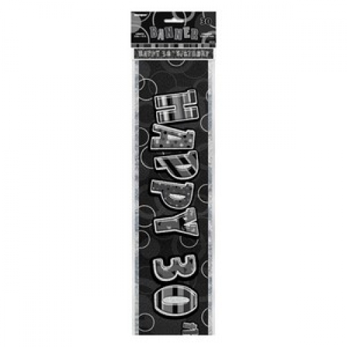 Banner Foil 3.6m Glitz Black Happy 30th Birthday Ea
