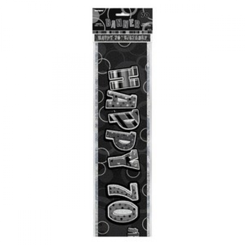Banner Foil 3.6m Glitz Black Happy 70th Birthday Ea
