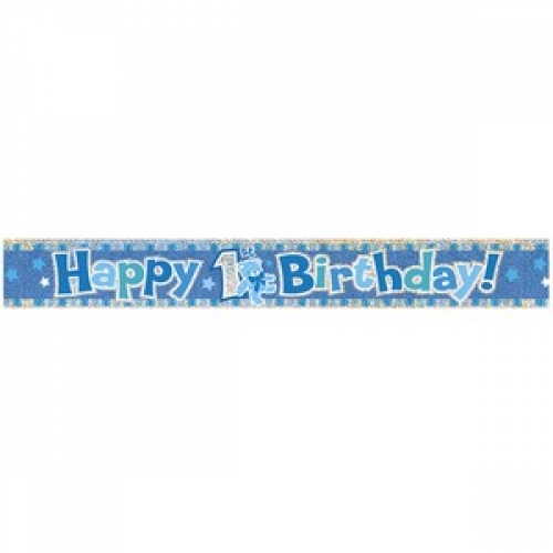 Banner Foil 3.6m Prismatic Happy 1st Birthday Blue ea