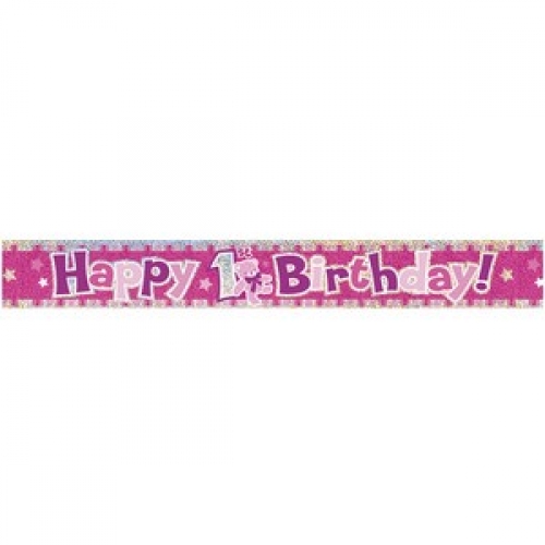 Banner Foil 3.6m Prismatic Happy 1st Birthday Pink ea