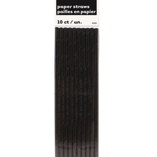 Straws Paper Black Foil 21cm Pk 10