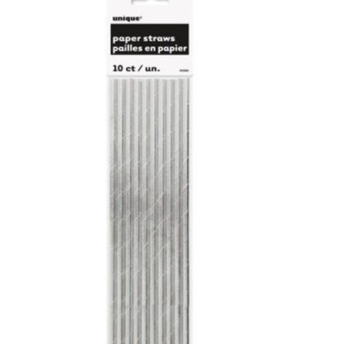 Straws Paper Silver Foil 21cm Pk 10