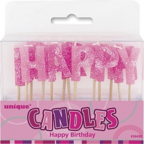Candle Pick Glitz 2.5cm Happy Birthday Pink pk 13