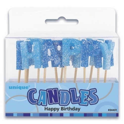 Candle Pick Glitz 2.5cm Happy Birthday Blue pk 13