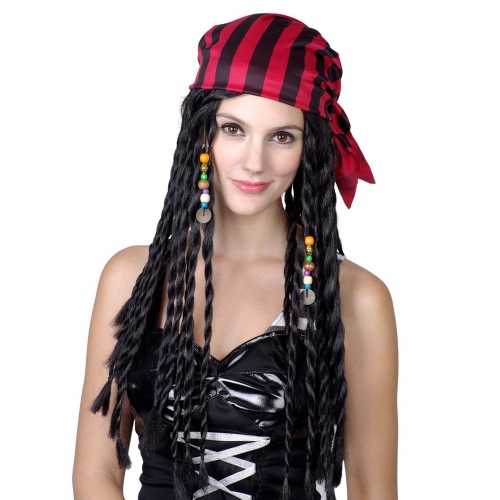 Wig Pirate Girl With Beads & Headband Ea