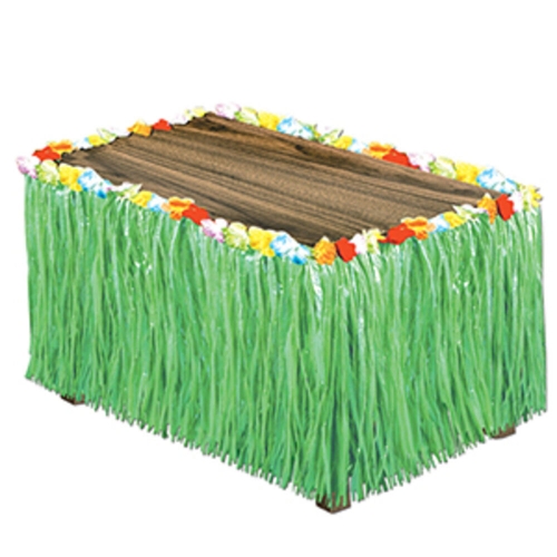 Table Skirting Artificial Green Grass with Floral Trim 2.7m Ea LIMITED STOCK