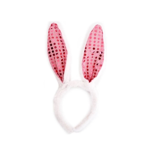Easter Bunny Ears Plush White & Pink Sequin Ea