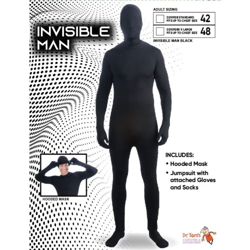 Costume Invisible Man Black Adult Standard
