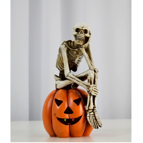Ceramic Skeleton on Pumpkin 29cm Ea