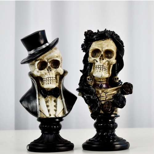 Ceramic Skull Busts Mr & Mrs Pk 2
