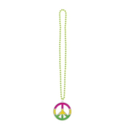 Necklace Peace Sign Bling Neon 91cm Ea