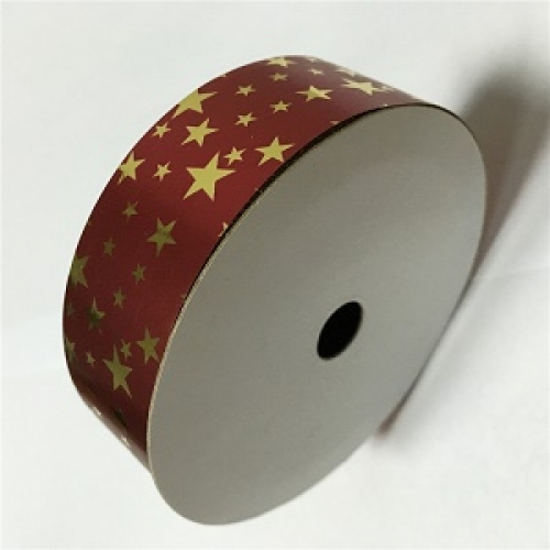 Gloss Ribbon 2.3cm Red with Gold Stars10m Ea LIMITED STOCK