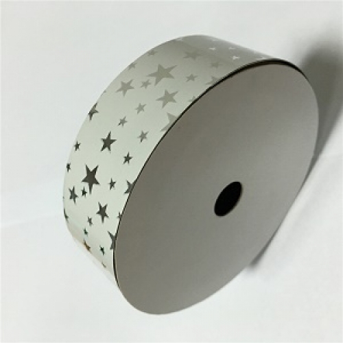 Gloss Ribbon 2.3cm White with Silver Stars10m Ea LIMITED STOCK