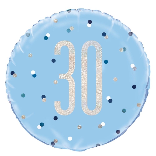 Balloon Foil 45cm Age 30 Prismatic Blue Ea