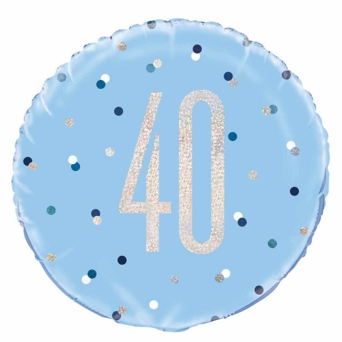 Balloon Foil 45cm Age 40 Prismatic Blue Ea