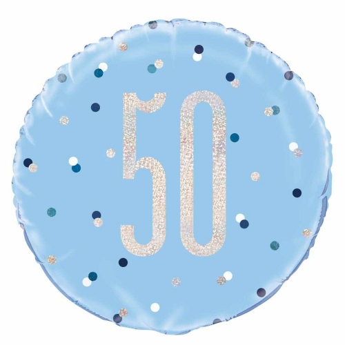 Balloon Foil 45cm Age 50 Prismatic Blue Ea